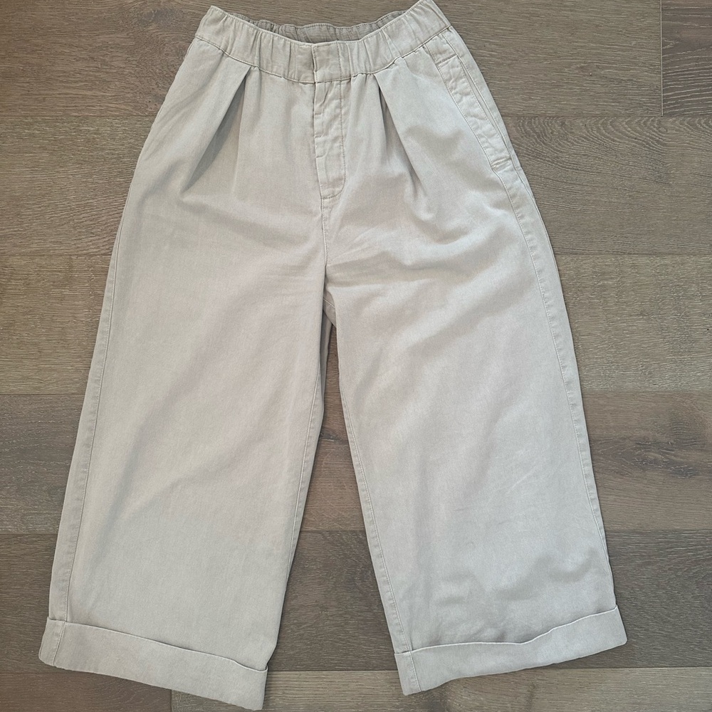 Free People Cream Cuff Wide Leg Pants